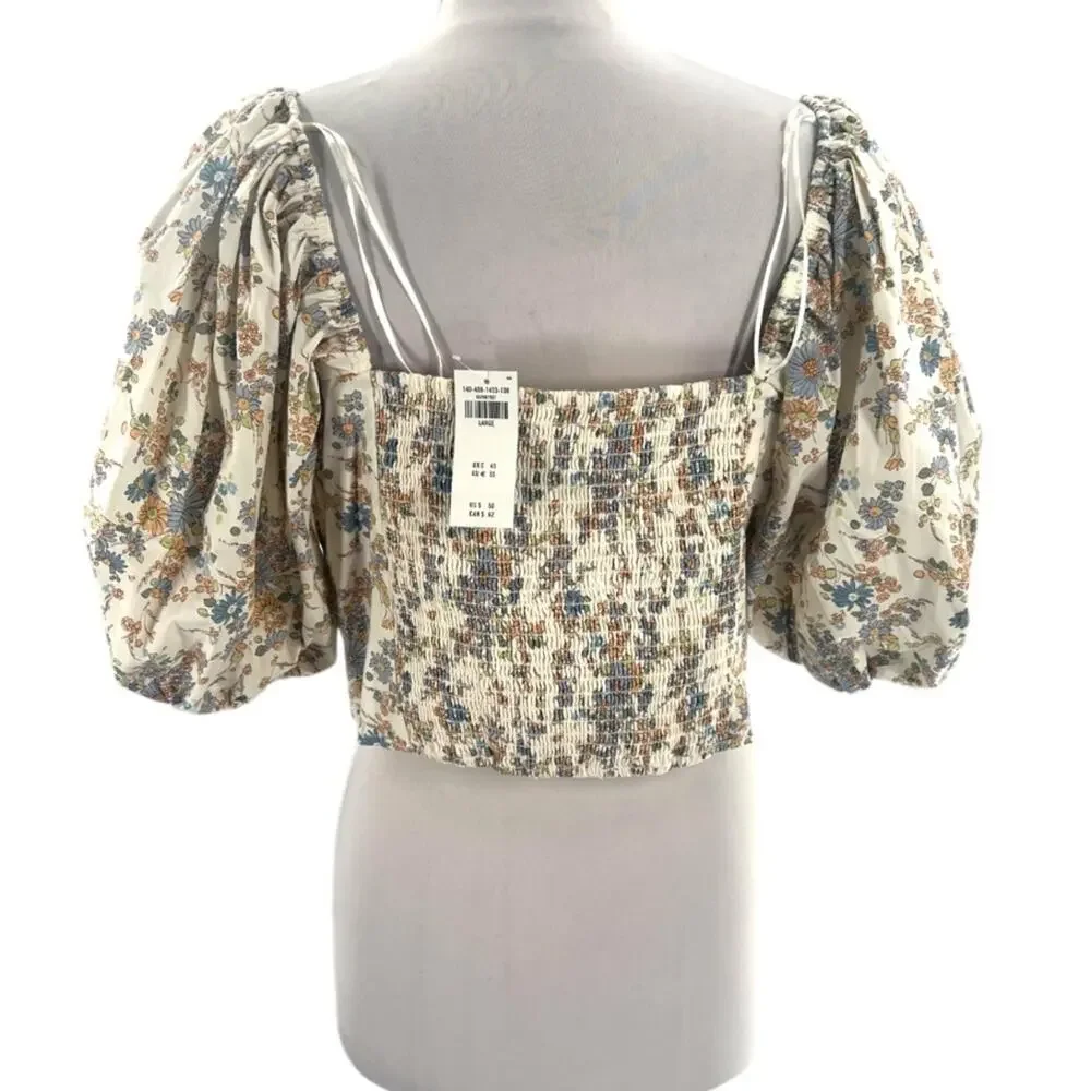 NWT Abercrombie &‎ Fitch floral puff sleeve crop top sz L